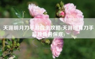 天涯明月刀手游独坐攻略(天涯明月刀手游独角兽保底)