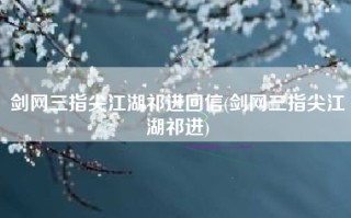 剑网三指尖江湖祁进回信(剑网三指尖江湖祁进)