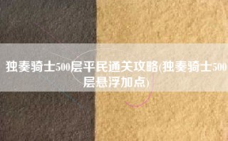 独奏骑士500层平民通关攻略(独奏骑士500层悬浮加点)