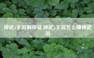 神武3手游刷师徒,神武3手游怎么赚神武币