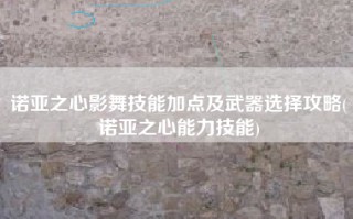 诺亚之心影舞技能加点及武器选择攻略(诺亚之心能力技能)