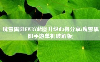 瑰雪黑阳RWBY蓝图升级心得分享(瑰雪黑阳手游单机破解版)