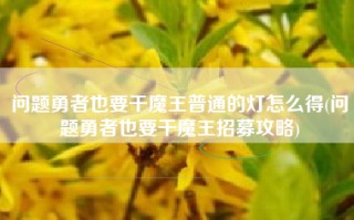 问题勇者也要干魔王普通的灯怎么得(问题勇者也要干魔王招募攻略)