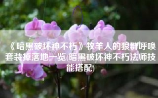 《暗黑破坏神不朽》牧羊人的狼群呼唤套装掉落地一览(暗黑破坏神不朽法师技能搭配)