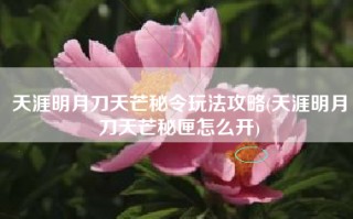 天涯明月刀天芒秘令玩法攻略(天涯明月刀天芒秘匣怎么开)