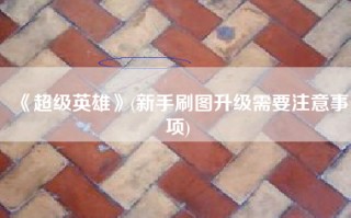 《超级英雄》(新手刷图升级需要注意事项)