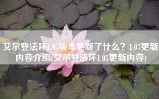 艾尔登法环1.07版本更新了什么？1.07更新内容介绍(艾尔登法环1.03更新内容)