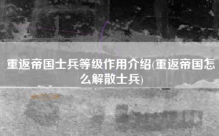 重返帝国士兵等级作用介绍(重返帝国怎么解散士兵)