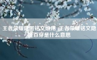 王者荣耀隐匿铭文谁用_王者荣耀铭文隐匿百穿是什么意思