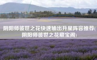 阴阳师彼世之花快速输出升星阵容推荐(阴阳师彼世之花藏宝阁)