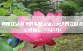 烟雨江湖激活码最新大全2020(烟雨江湖激活码最新2022年4月)