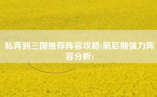私奔到三国推荐阵容攻略(前后期强力阵容分析)