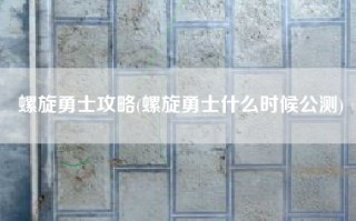 螺旋勇士攻略(螺旋勇士什么时候公测)