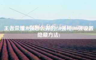 王者荣耀50强怎么弄的(50强和100强设置隐藏方法)