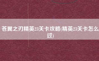 苍翼之刃精英23关卡攻略(精英23关卡怎么过)