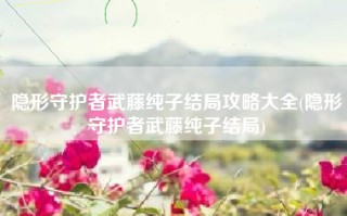 隐形守护者武藤纯子结局攻略大全(隐形守护者武藤纯子结局)