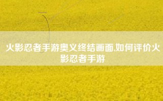 火影忍者手游奥义终结画面,如何评价火影忍者手游