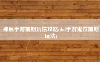神医手游前期玩法攻略(dnf手游鬼泣前期玩法)