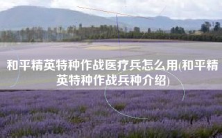 和平精英特种作战医疗兵怎么用(和平精英特种作战兵种介绍)