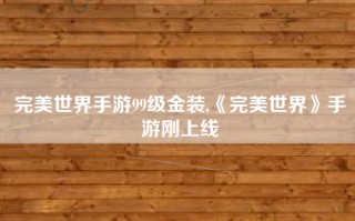 完美世界手游99级金装,《完美世界》手游刚上线