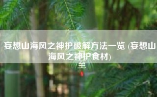 妄想山海风之神护破解方法一览 (妄想山海风之神护食材)