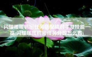 闪耀暖暖机密任务搭配战对手及技能一览(闪耀暖暖机密任务分数怎么看)