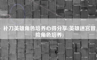 补刀英雄角色培养心得分享(英雄迷宫冒险角色培养)