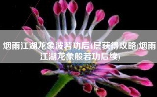 烟雨江湖龙象波若功后4层获得攻略(烟雨江湖龙象般若功后续)