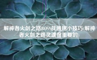 解神者火剑之路BOSS战通用小技巧(解神者火剑之路灵魂很重要的)