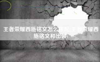 王者荣耀西施铭文怎么搭配(王者荣耀西施铭文和出装)