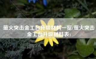 萤火突击金工台升级材料一览(萤火突击金工台升级材料表)