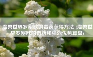 魔兽世界罗密欧的毒药获得方法 (魔兽世界罗密欧的毒药和强烈优势算盘)