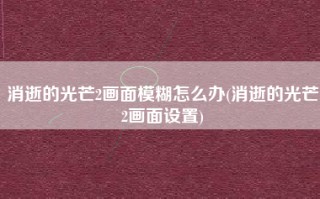 消逝的光芒2画面模糊怎么办(消逝的光芒2画面设置)