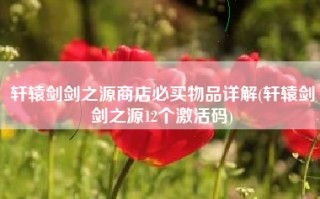 轩辕剑剑之源商店必买物品详解(轩辕剑剑之源12个激活码)