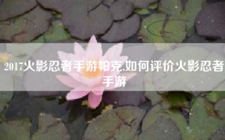 2017火影忍者手游帕克,如何评价火影忍者手游