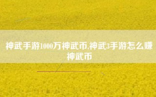 神武手游1000万神武币,神武3手游怎么赚神武币