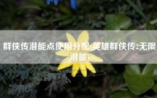 群侠传潜能点使用分配(英雄群侠传2无限潜能)