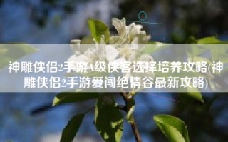 神雕侠侣2手游A级侠客选择培养攻略(神雕侠侣2手游爱闯绝情谷最新攻略)