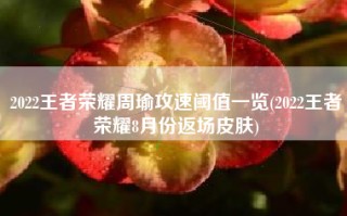 2022王者荣耀周瑜攻速阈值一览(2022王者荣耀8月份返场皮肤)