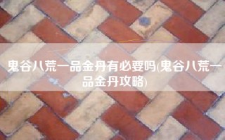 鬼谷八荒一品金丹有必要吗(鬼谷八荒一品金丹攻略)