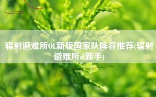 辐射避难所OL新版国家队阵容推荐(辐射避难所ol新手)