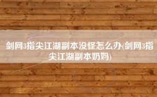 剑网3指尖江湖副本没怪怎么办(剑网3指尖江湖副本奶妈)