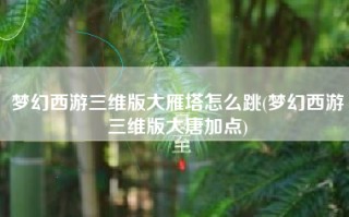 梦幻西游三维版大雁塔怎么跳(梦幻西游三维版大唐加点)