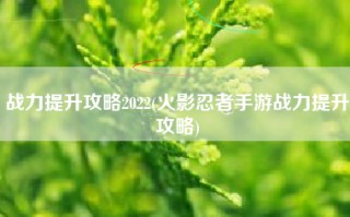 战力提升攻略2022(火影忍者手游战力提升攻略)