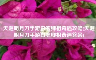 天涯明月刀手游白衣卿相奇遇攻略(天涯明月刀手游白衣卿相奇遇答案)