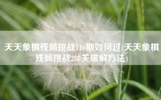 天天象棋残局挑战116期如何过(天天象棋残局挑战288关破解方法)