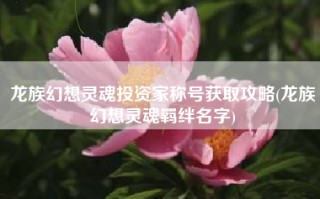 龙族幻想灵魂投资家称号获取攻略(龙族幻想灵魂羁绊名字)