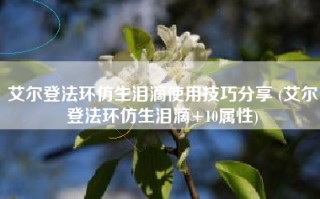 艾尔登法环仿生泪滴使用技巧分享 (艾尔登法环仿生泪滴+10属性)