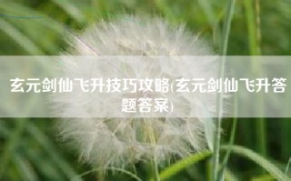 玄元剑仙飞升技巧攻略(玄元剑仙飞升答题答案)