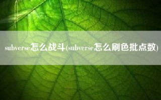 subverse怎么战斗(subverse怎么刷色批点数)